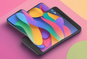 A smartphone displaying a website on a colorful vibrant screen