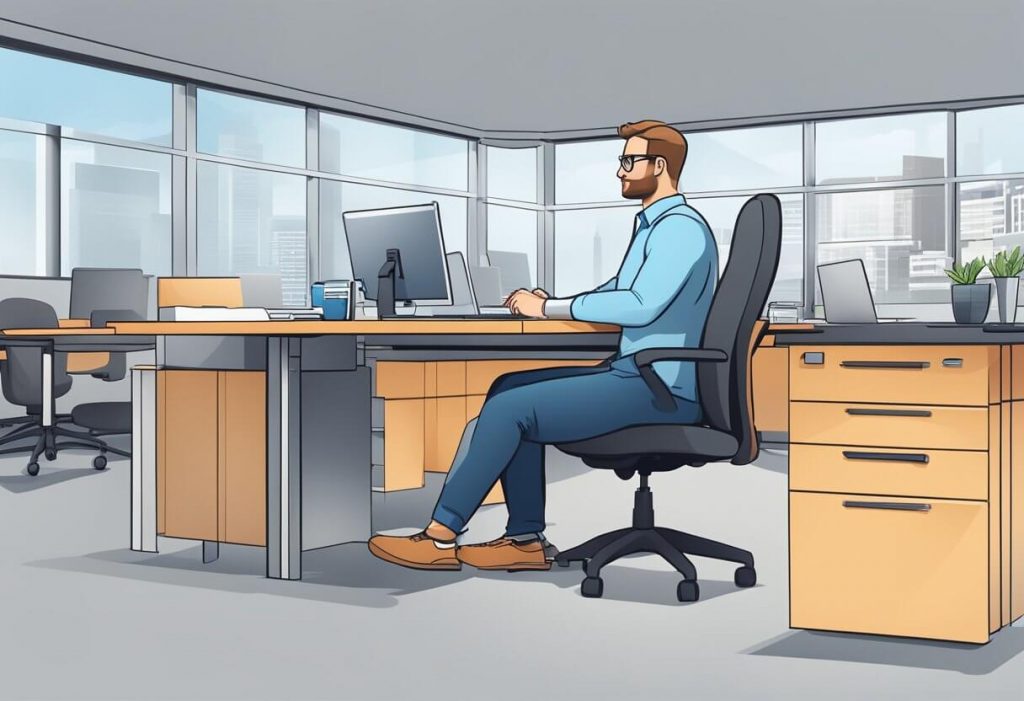 A small business owner sits comfortably at a modern desk in a spacious office